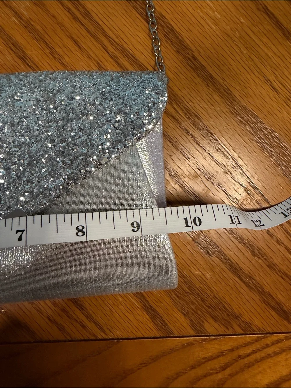 Silver Glitter Envelope Clutch with Chain Strap